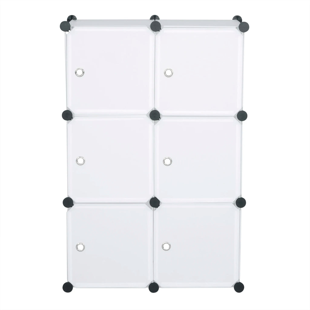 WOLTU DIY Wardrobe Plastic Storage Shelf 6 Compartments Bookcase with Door Storage Box Organizer Closet Cabinet for Bedroom