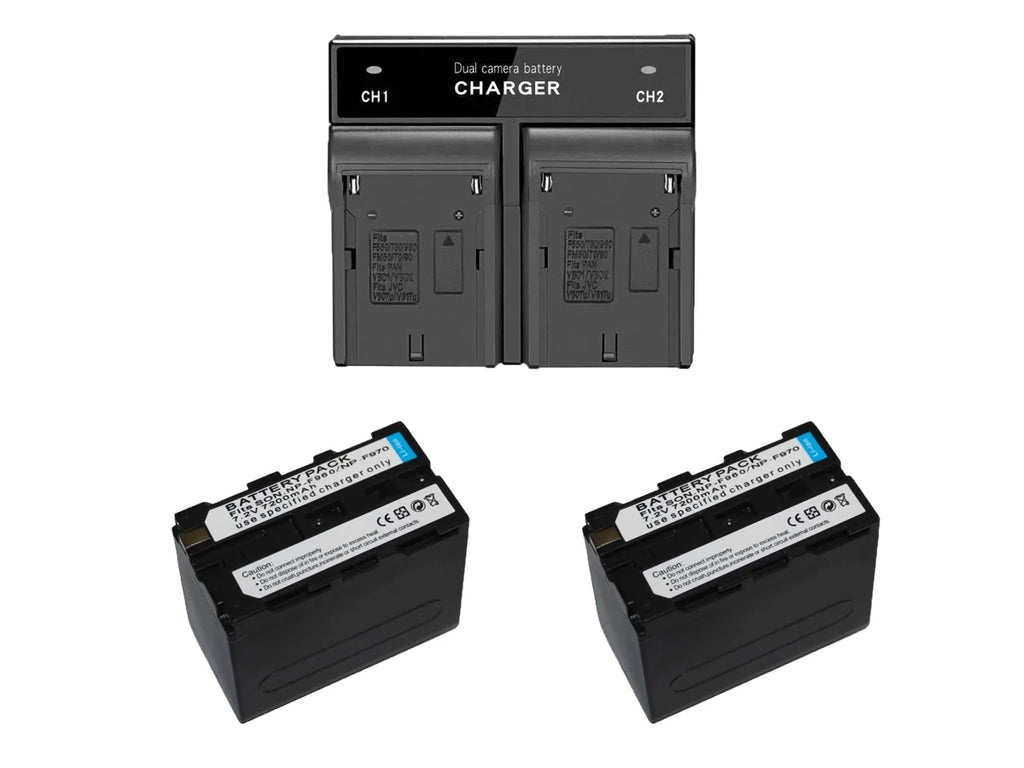 2 Battery Np-f960/Np-f970 For Camera Led Illuminator + Dual Charger