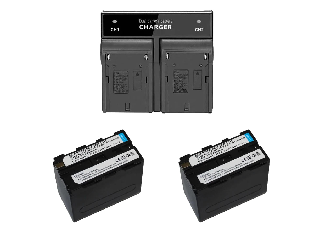 2 Battery Np-f960/Np-f970 For Camera Led Illuminator + Dual Charger