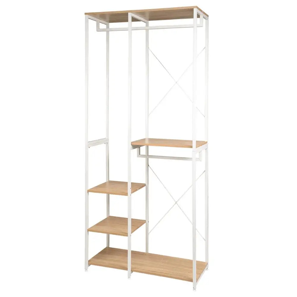 1PC Wood Steel Coat Rack Floor Standing Clothes Hanging Storage Shelf Clothes Hanger Racks Shoe Rack Living Room Bedroom