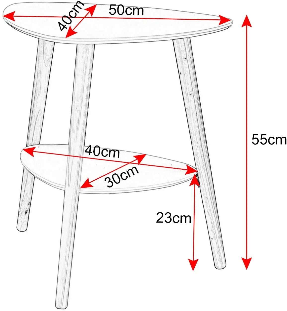 1PC White 50x40x55cm Side Table with 2 Storages Bedside Table Cabinet Wooden Legs MDF Coffee Table for Living Room Bedroom