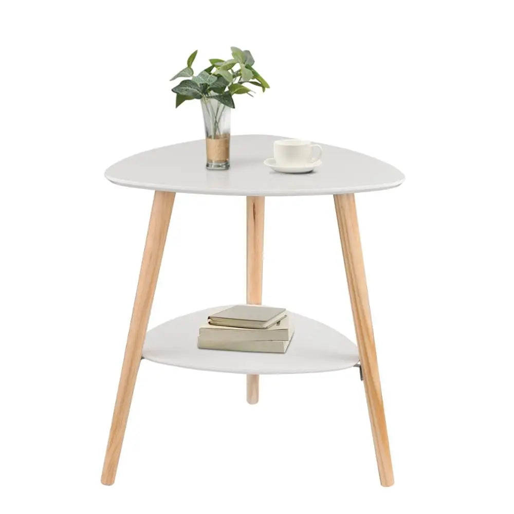 1PC White 50x40x55cm Side Table with 2 Storages Bedside Table Cabinet Wooden Legs MDF Coffee Table for Living Room Bedroom