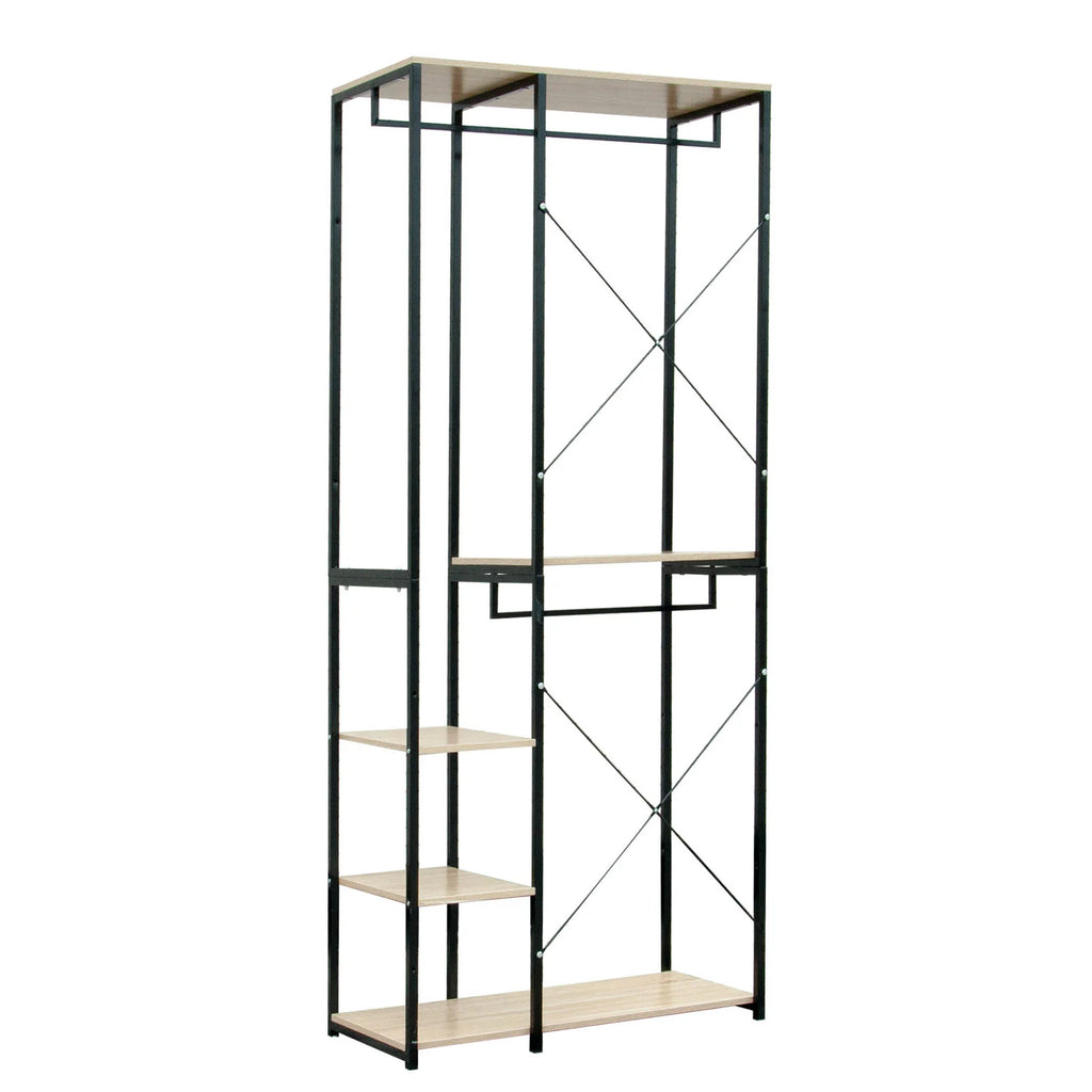 1PC Wood Steel Coat Rack Floor Standing Clothes Hanging Storage Shelf Clothes Hanger Racks Shoe Rack Living Room Bedroom