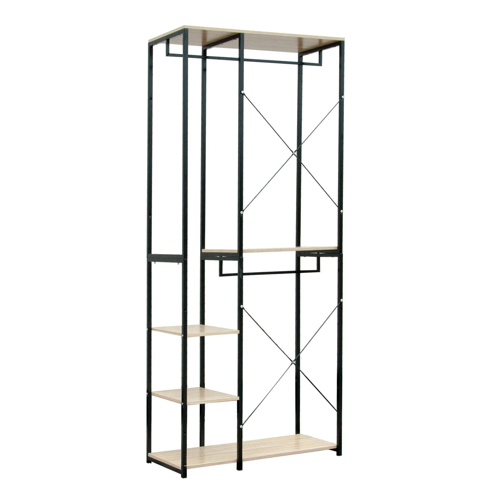 1PC Wood Steel Coat Rack Floor Standing Clothes Hanging Storage Shelf Clothes Hanger Racks Shoe Rack Living Room Bedroom