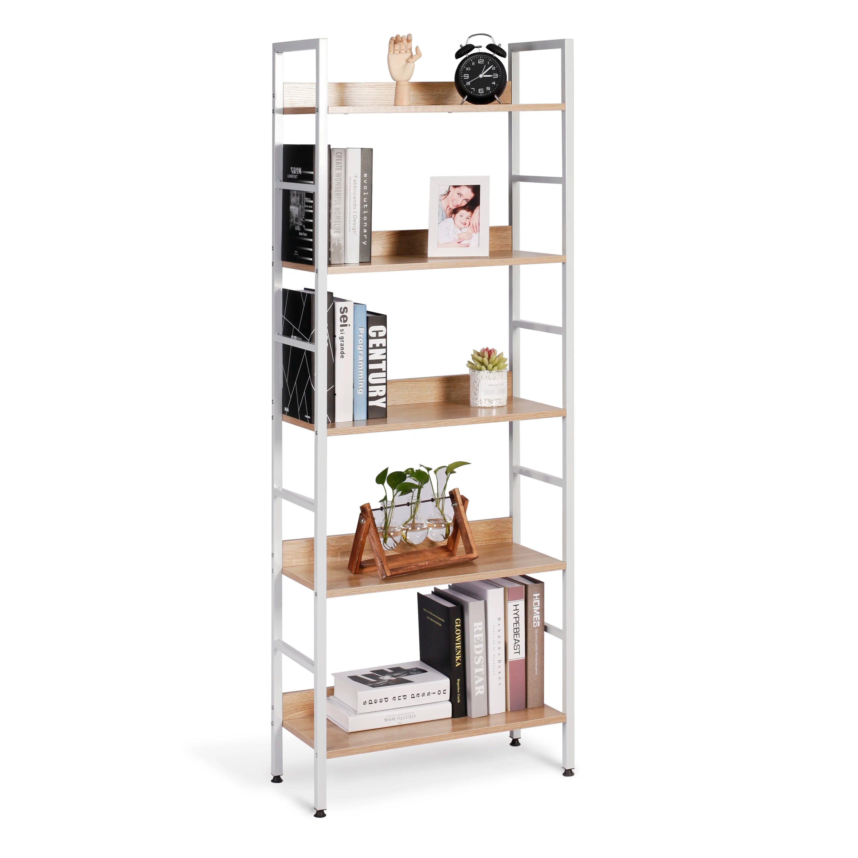 WOLTU 5-tier Wooden Bookcase Upright Shelving Unit Bookshelf Shoe Rack Bathroom Cupboard Flower Stairs Storage Organizer Display